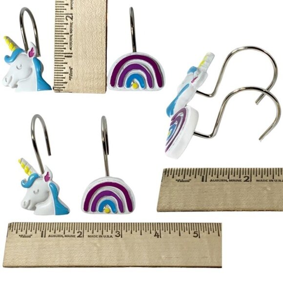 Matt & Maddie Unicorn Rainbow Hooks Kids Collection 12 Shower Curtain Hook Set - Picture 11 of 15